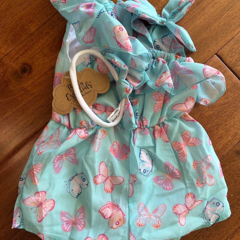 Baby Girl Spring Bundle 3-6M Floral Dress Butterfly Romper White Lace Pom Pom - Picture 3 of 10